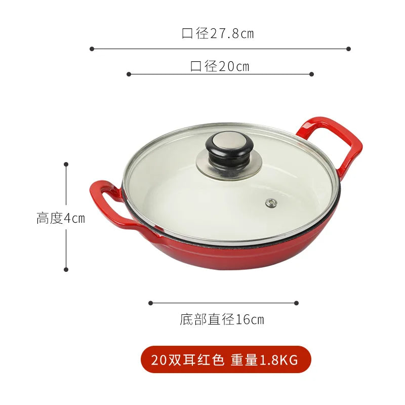 Enameled Cast Iron Frying Pan 20cm Dual Loop Handle Skillet Non Stick Grill Pan For Fried Steak For Oven Stovetop Induction