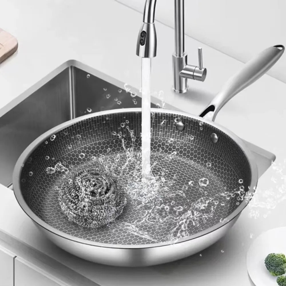 26/28/30cm Frying Pan Non-coated Stainless Steel NonStick Pan Multi-functional Thickened Honeycomb Pot Gas Induction Cooker