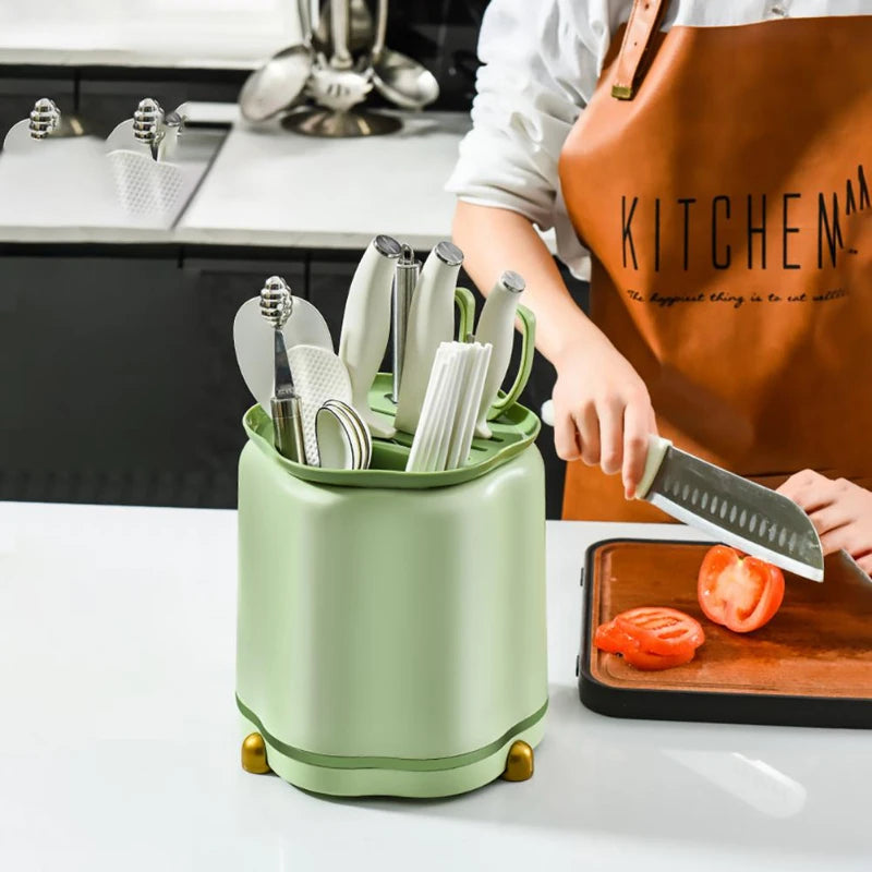 Rotierender Messerhalter, blütenblattförmig, um 360 Grad drehbar, Essstäbchen mit großer Kapazität, Messerhalter, Aufbewahrungsregal für Küchenbedarf