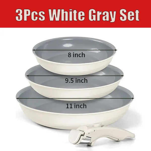 2/3Pcs Frying Pans Set Stackable Nonstick Egg Fry Pans with Removable Handle Non Stick Fried Steak Skillet Cooking Pot Cookware