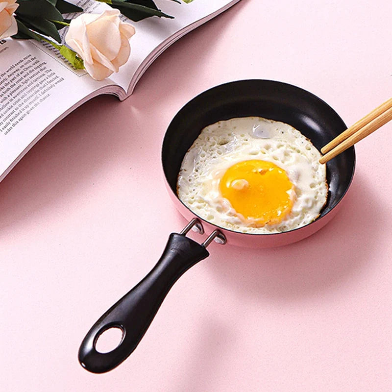 12cm Mini Frying Pan Stainless Steel Prevent Stick Induction Pot Round Breakfast Small Fry Egg Pan With Long Handle Kitchen Tool