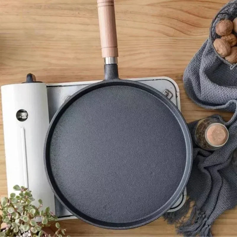 20/23/26cm Cast Iron Frying Pan Uncoated Non-stick Egg Pancake PanCrepe Maker Steak Frying Pot Gas Induction Cooker  Cookware