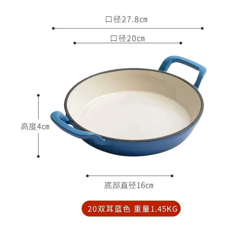 Enameled Cast Iron Frying Pan 20cm Dual Loop Handle Skillet Non Stick Grill Pan For Fried Steak For Oven Stovetop Induction