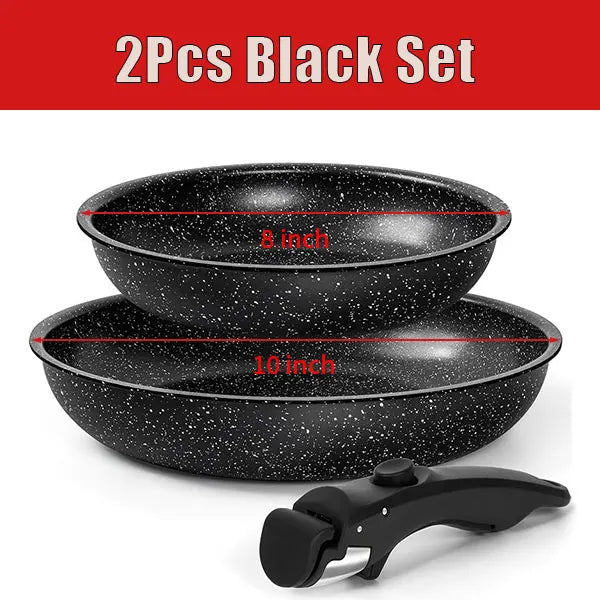 2/3Pcs Frying Pans Set Stackable Nonstick Egg Fry Pans with Removable Handle Non Stick Fried Steak Skillet Cooking Pot Cookware