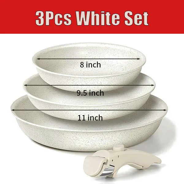 2/3Pcs Frying Pans Set Stackable Nonstick Egg Fry Pans with Removable Handle Non Stick Fried Steak Skillet Cooking Pot Cookware