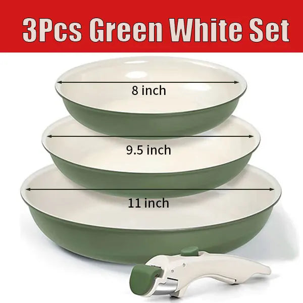 2/3Pcs Frying Pans Set Stackable Nonstick Egg Fry Pans with Removable Handle Non Stick Fried Steak Skillet Cooking Pot Cookware