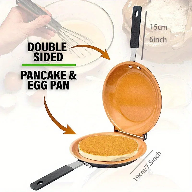 Double-Sided Non-Stick Ceramic Frying Pan Pancake Maker Foldable Kitchen Cookware for Bread Egg Breakfast