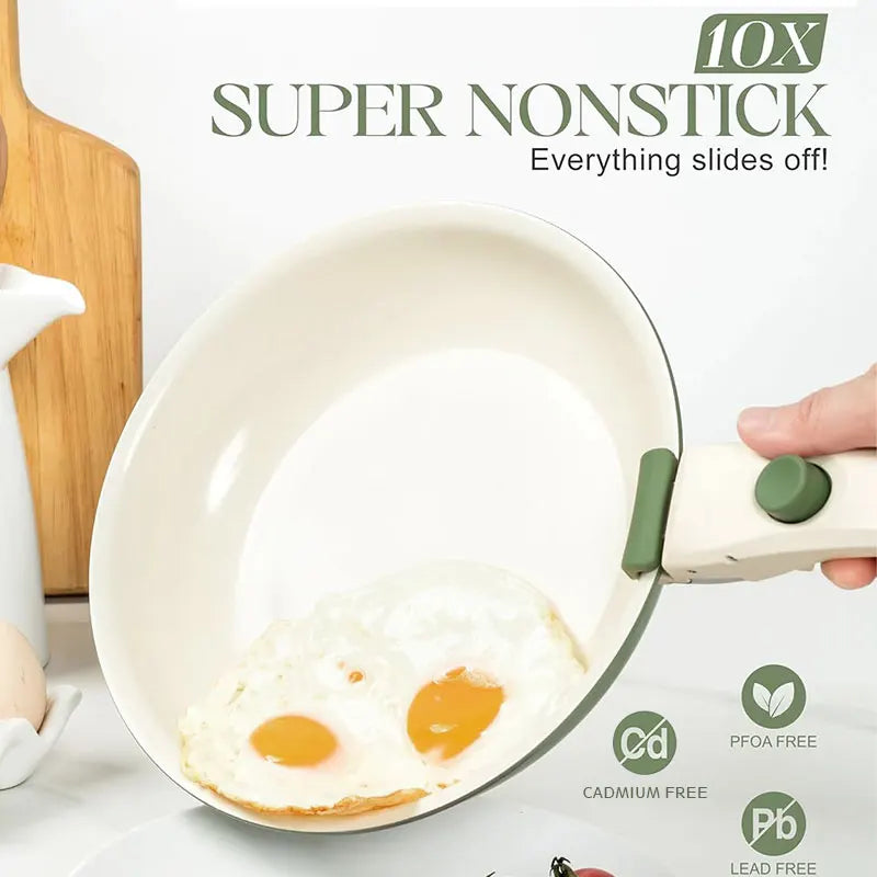 2/3Pcs Frying Pans Set Stackable Nonstick Egg Fry Pans with Removable Handle Non Stick Fried Steak Skillet Cooking Pot Cookware