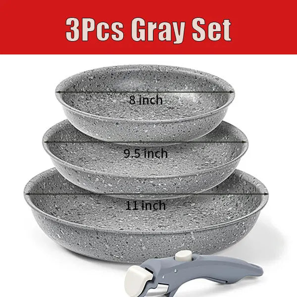 2/3Pcs Frying Pans Set Stackable Nonstick Egg Fry Pans with Removable Handle Non Stick Fried Steak Skillet Cooking Pot Cookware