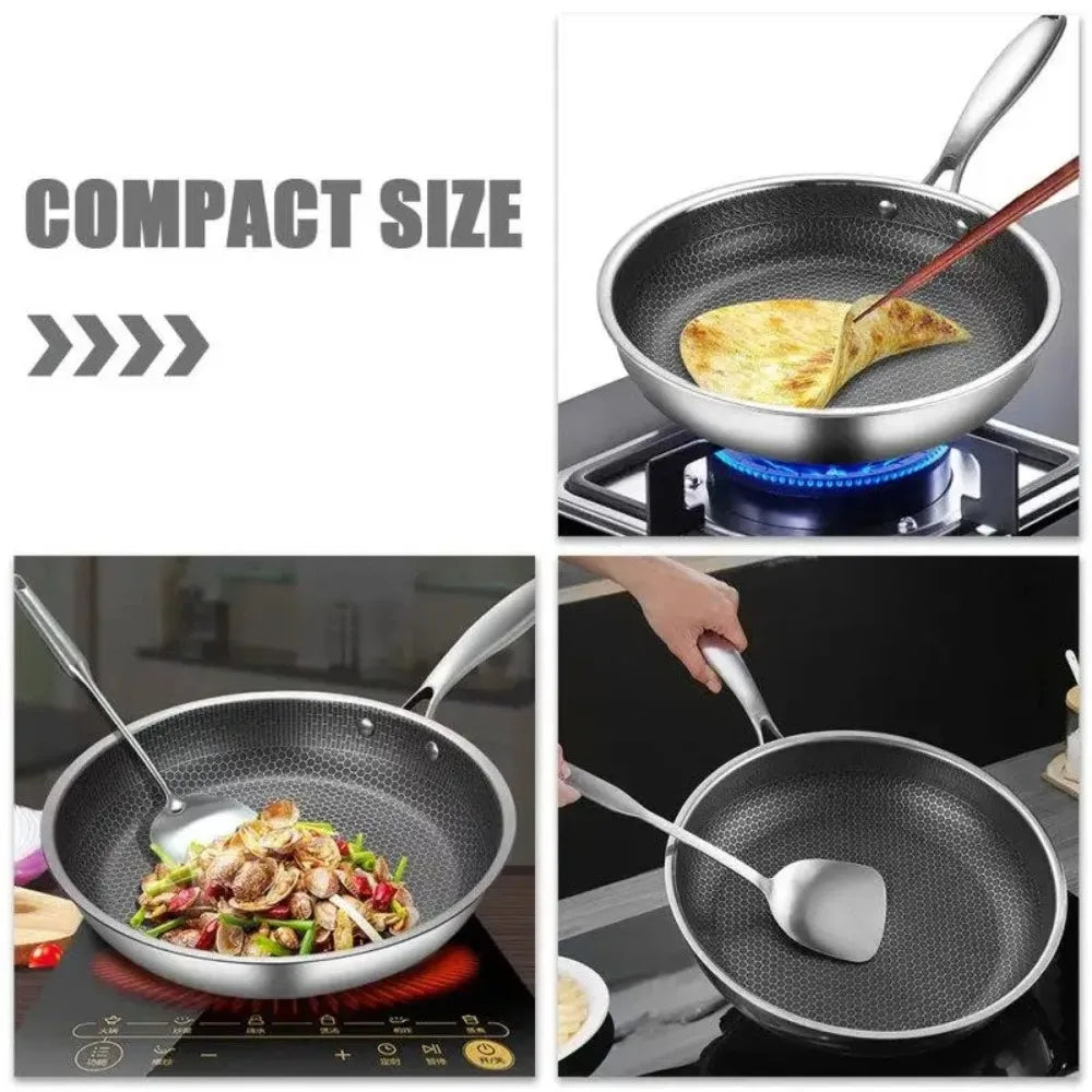 26/28/30cm Frying Pan Non-coated Stainless Steel NonStick Pan Multi-functional Thickened Honeycomb Pot Gas Induction Cooker